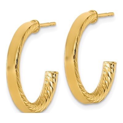 14K Yellow Gold 20mm Diamond-Cut Tube C- Hoop Earrings – view 3