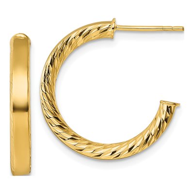 14K Yellow Gold 20mm Diamond-Cut Tube C- Hoop Earrings