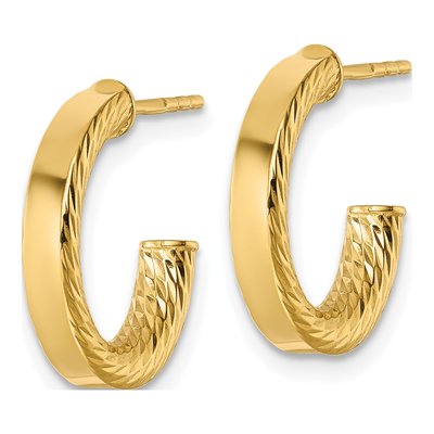 14K Yellow Gold 15mm Diamond-Cut Tube C- Hoop Earrings – view 3