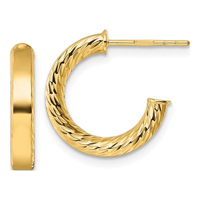 14K Yellow Gold 15mm Diamond-Cut Tube C- Hoop Earrings