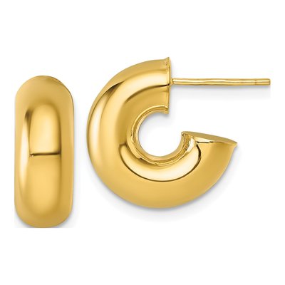 14K Yellow Gold 16mm Tube C- Hoop Earrings