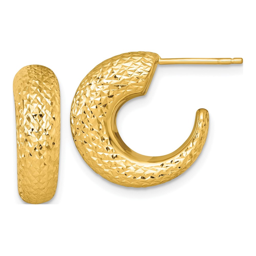 14K Polished Diamond-Cut Hollow C-Hoop Post Earrings