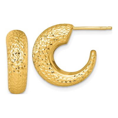 14K Yellow Gold 18mm Diamond-Cut C- Hoop Earrings