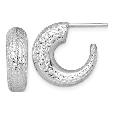 14K White Gold 18mm Diamond-Cut C- Hoop Earrings