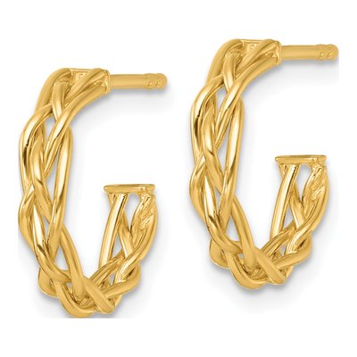 14K Yellow Gold 15mm Woven C- Hoop Earrings – view 3
