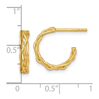 14K Yellow Gold 15mm Woven C- Hoop Earrings – view 4