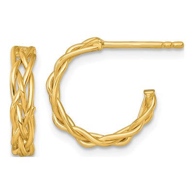 14K Yellow Gold 15mm Woven C- Hoop Earrings
