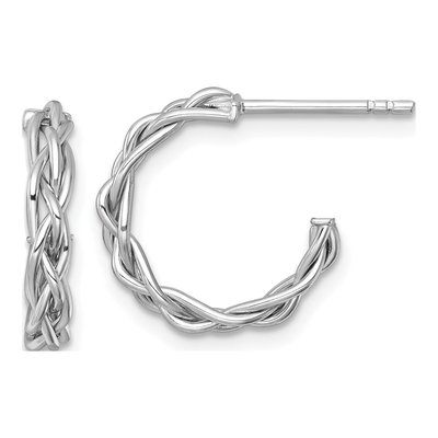14K Yellow Gold 15mm Woven Braid C- Hoop Earrings