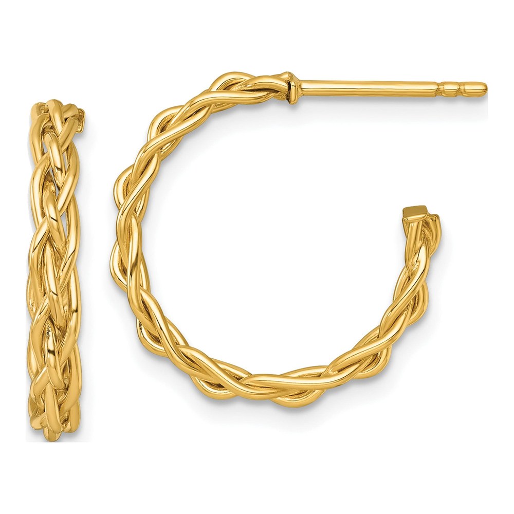 14K Polished Woven Braid 3 X 19mm C-Hoop Post Earrings