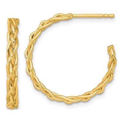 14K Yellow Gold 24mm Woven C- Hoop Earrings