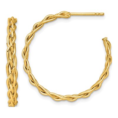 14K Yellow Gold 29mm Woven C- Hoop Earrings
