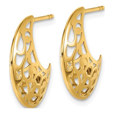 14K Yellow Gold Cut-Out J- Hoop Earrings – view 2