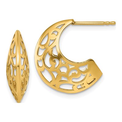 14K Yellow Gold Cut-Out J- Hoop Earrings
