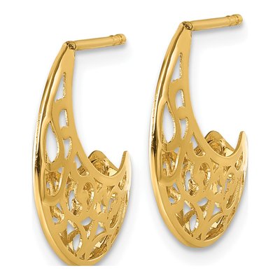 14K Yellow Gold Cut-Out J- Hoop Earrings – view 3