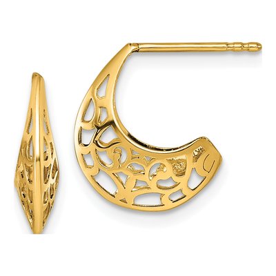 14K Yellow Gold Cut-Out J- Hoop Earrings