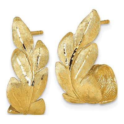 14K Yellow Gold 24mm Curled Leaf Hoop Earrings – view 3