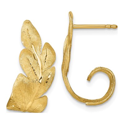 14K Yellow Gold 24mm Curled Leaf Hoop Earrings