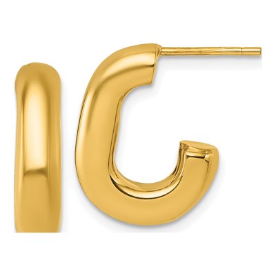 14K Yellow Gold 19mm Puffed Oval J- Hoop Earrings