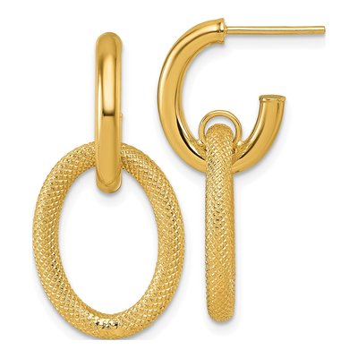 14K Yellow Gold Oval C- Dangle Earrings