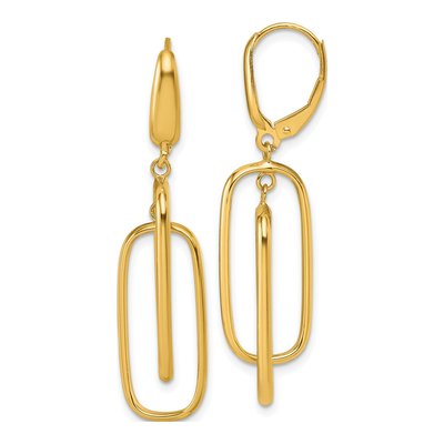14K Yellow Gold Rectangle Leverback Earrings