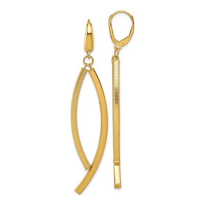 14K Yellow Gold Curved Bars Leverback Earrings