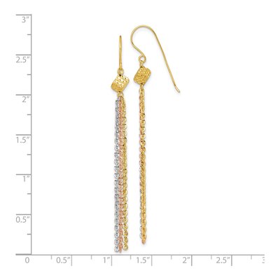 14K Tri-Color Gold Tassel Dangle Earrings – view 4