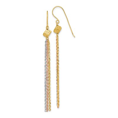 14K Tri-Color Gold Tassel Dangle Earrings