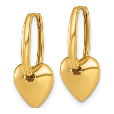 14K Yellow Gold 22mm Puffed Heart Huggie Hoop Earrings – view 3
