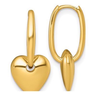 14K Yellow Gold 22mm Puffed Heart Huggie Hoop Earrings