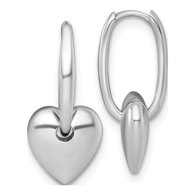 14K White Gold 22mm Puffed Heart Huggie Hoop Earrings