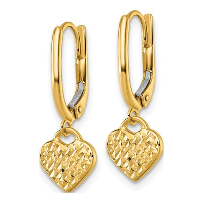 14K Yellow Gold Diamond-Cut Heart Leverback Earrings – view 3