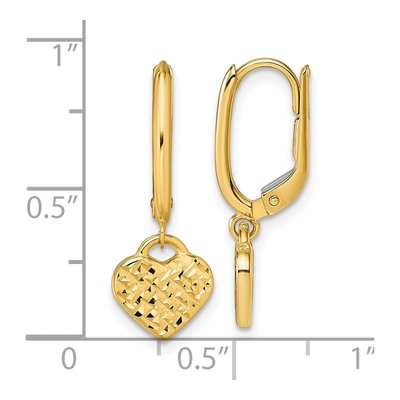 14K Yellow Gold Diamond-Cut Heart Leverback Earrings – view 4
