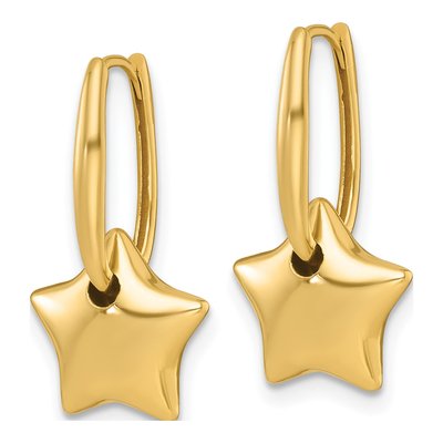 14K Yellow Gold 22mm Puffed Star Huggie Hoop Earrings – view 3