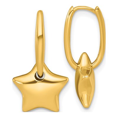 14K Yellow Gold 22mm Puffed Star Huggie Hoop Earrings