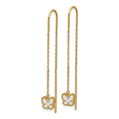 14K Yellow Gold Mother of Pearl Butterfly Threader Earrings – view 2