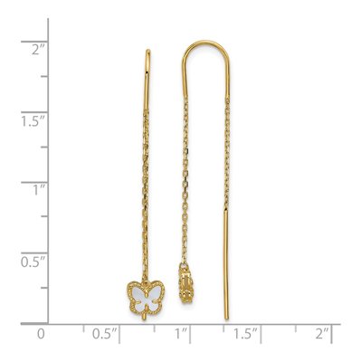 14K Yellow Gold Mother of Pearl Butterfly Threader Earrings – view 3