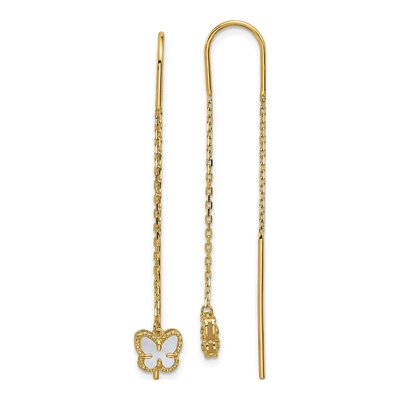 14K Yellow Gold Mother of Pearl Butterfly Threader Earrings