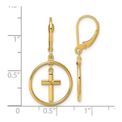 14K Yellow Gold Cross Circle Leverback Earrings – view 4