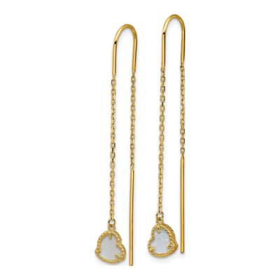 14K Yellow Gold Mother of Pearl Heart Threader Earrings – view 2