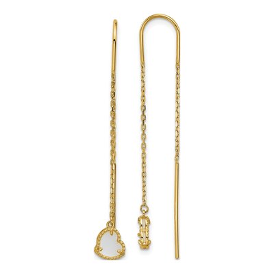 14K Yellow Gold Mother of Pearl Heart Threader Earrings