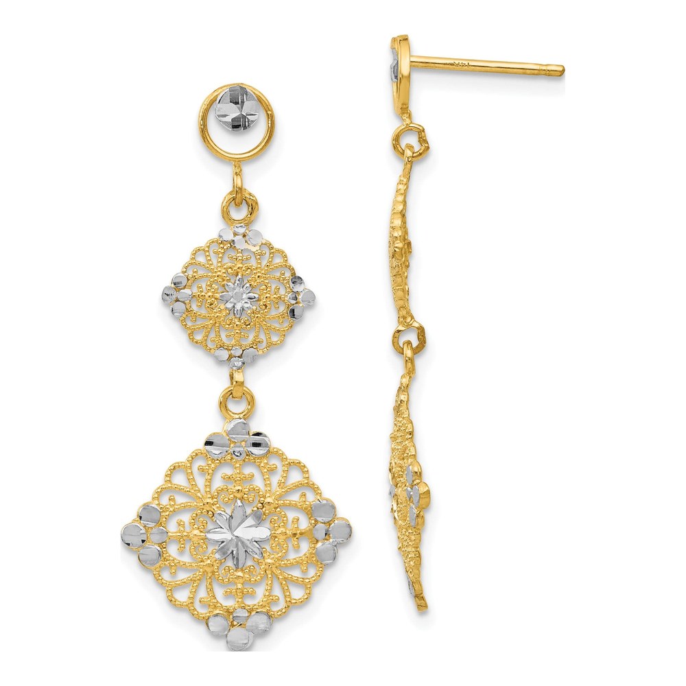 14K Gold & Rhodium Filigree Dangle Earrings