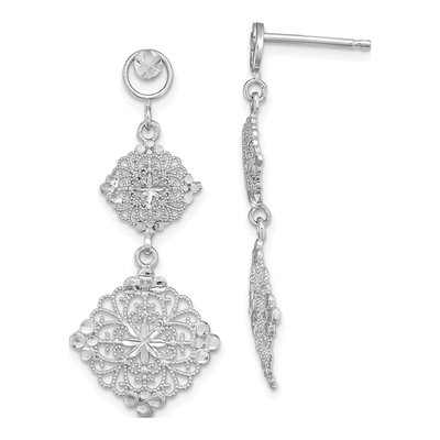 14K White Gold Filigree Dangle Earrings