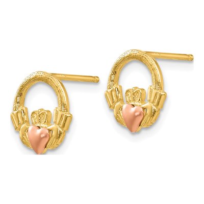 14K Two-Tone Gold Claddagh Stud Earrings – view 3