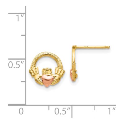 14K Two-Tone Gold Claddagh Stud Earrings – view 5