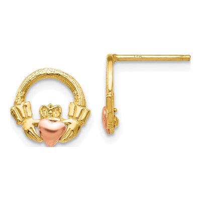 14K Two-Tone Gold Claddagh Stud Earrings