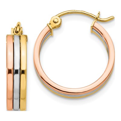 14K Tri-Color Gold 18mm Hoop Earrings