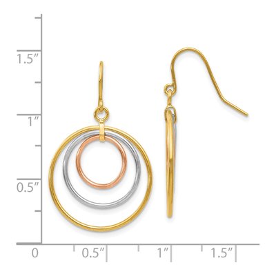 14K Tri-Color Gold Graduated Circles Dangle Earrings – view 5