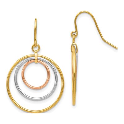 14K Tri-Color Gold Graduated Circles Dangle Earrings