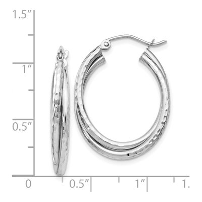 14K White Gold 17mm Diamond-Cut Oval Hoop Earrings – view 5