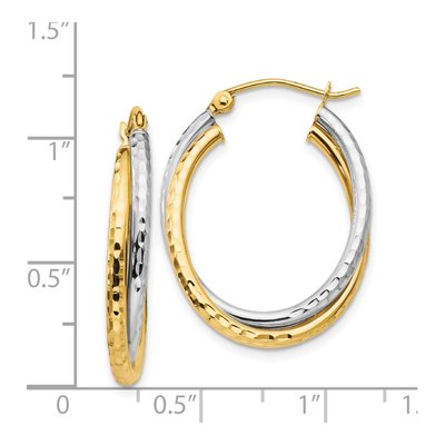 14K Two-Tone Gold Diamond-Cut Oval Hoop Earrings – view 5